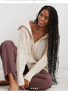 Aerie Cream Half-Zip Cable Knit Women's Sweater
